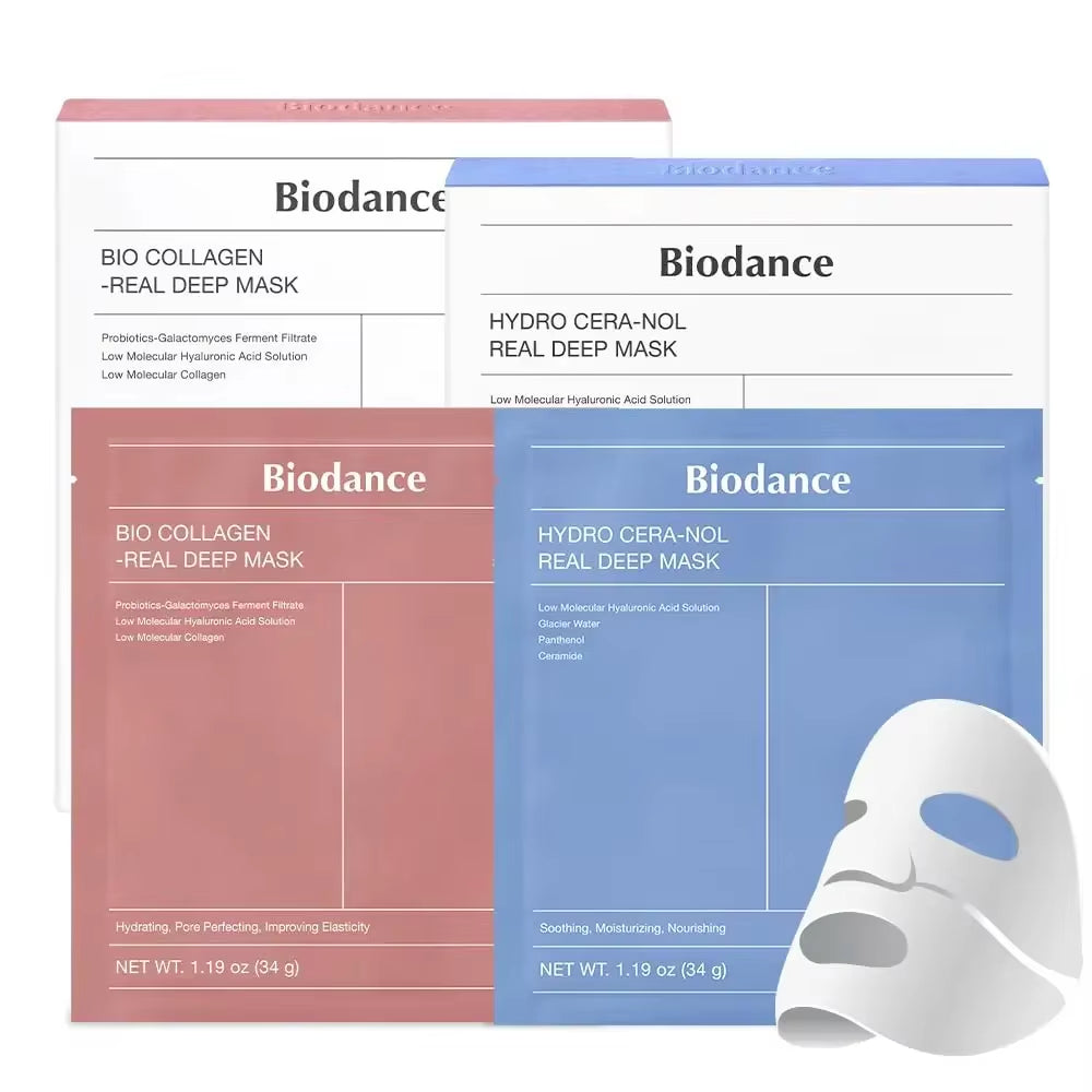 X4 Skin Care BIODANCE Real Deep Mask Duo Bio-Collagen Real Deep Mask & Hydro Cera-Nol Real Deep Mask Four Pieces per Box