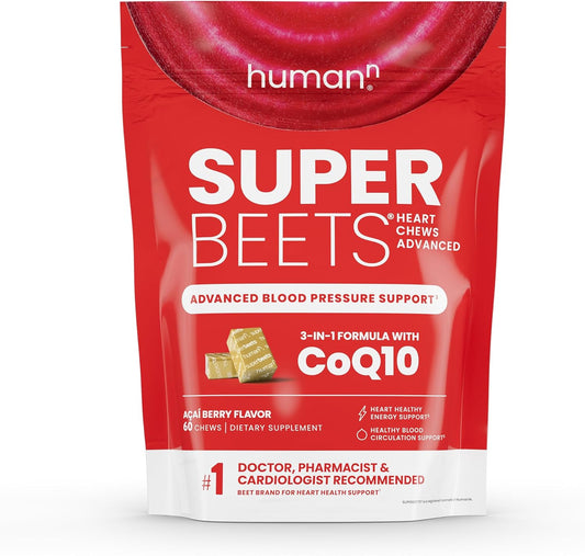 Superbeets Heart Chews Advanced - 100Mg of Coq10 plus Beetroot & Grape Seed Extract, 60 Count